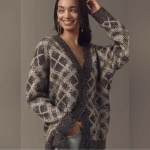 Maeve by Anthropologie Gray Button Down Cardigan with Goldish Sprinkles